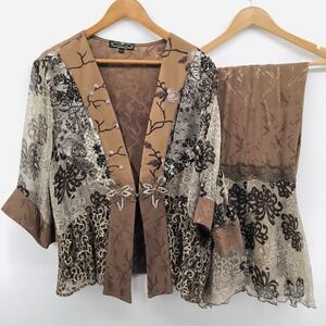 Violet Kay Womens Embroidered Floral Cardigan Skirt Set